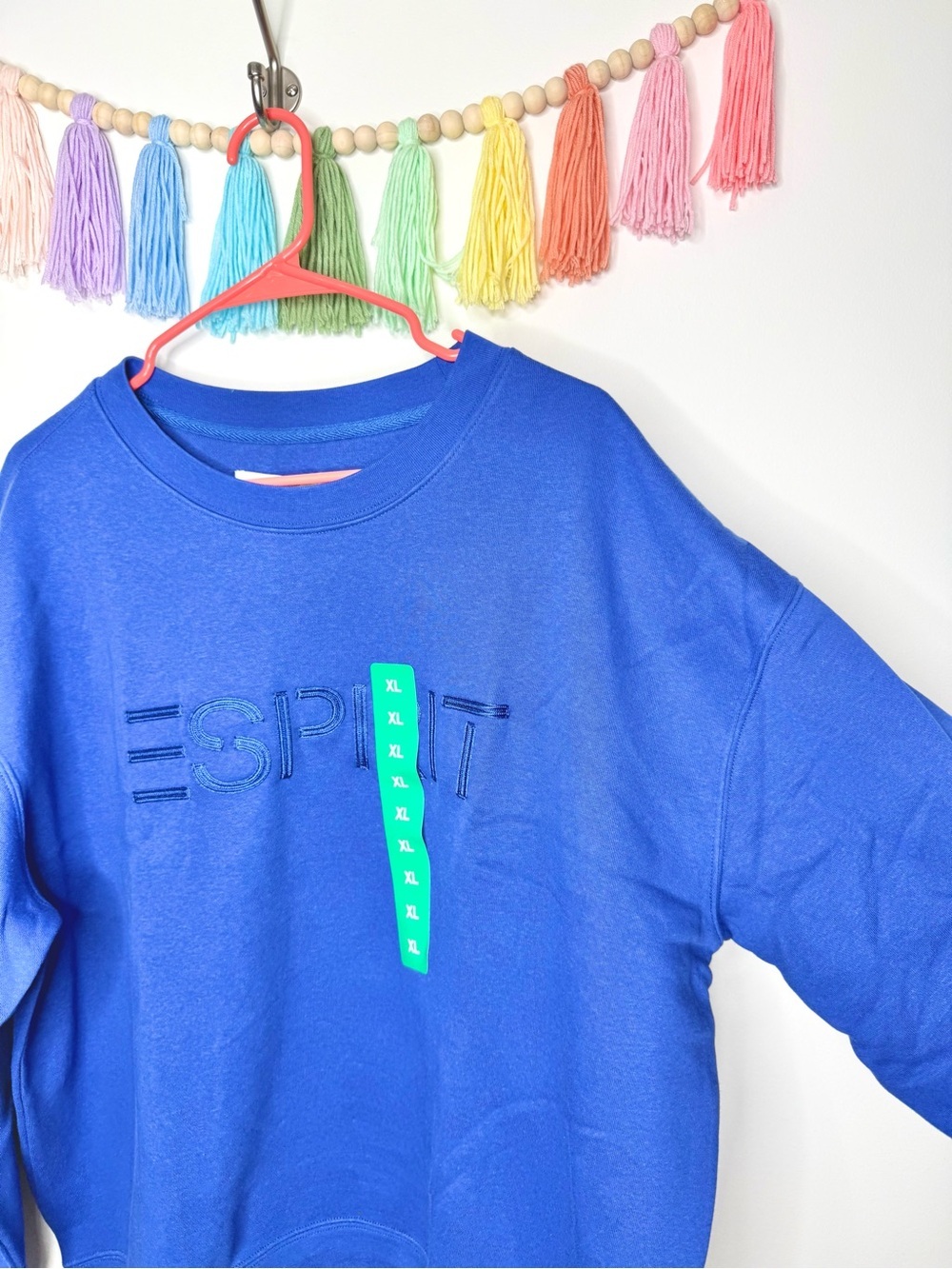 Esprit Royal Blue Crewneck Sweatshirt XL NWT Retro 80s Tonal Embroidered Logo - Picture 5 of 14